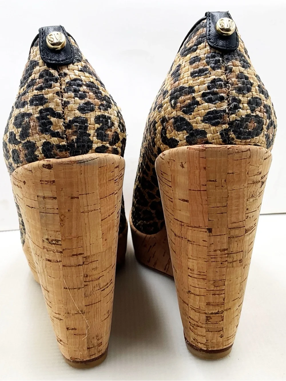 {Stuart Weitzman} Leopard-print Cork Wedge Raffia Platforms